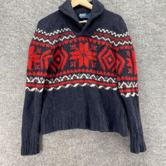 Ralph Lauren Sweater Pullover Women S Small Gray Geometric Knit Alpaca Collared - Picture 4 of 8